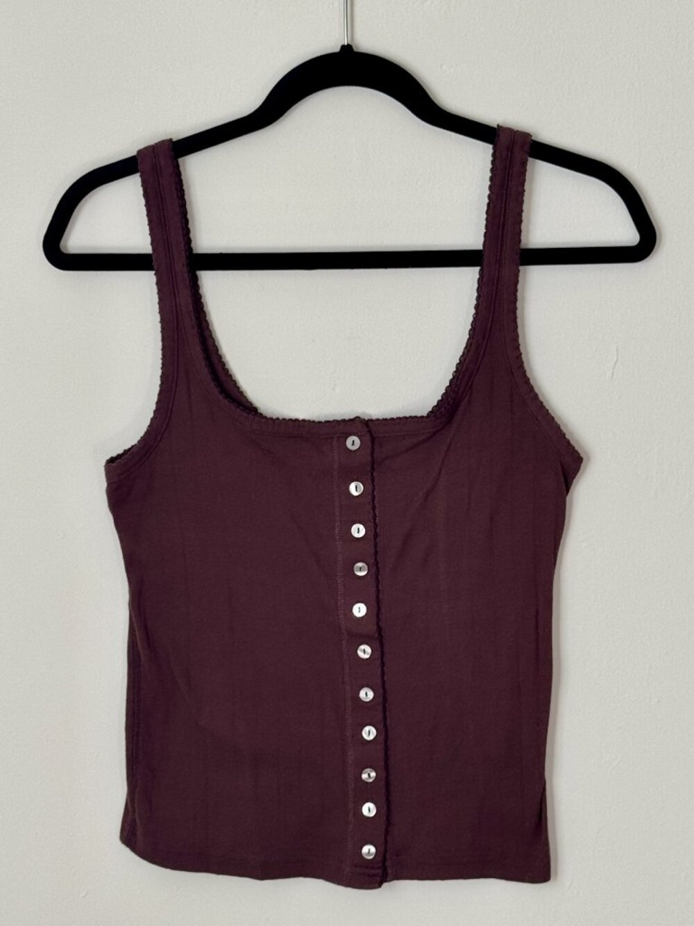 FREE PEOPLE End Game Pointelle Tank in Shaved Chocolate!! Sz L - Picture 5 of 7